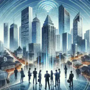 "Uji coba Wi-Fi 7 oleh perusahaan telekomunikasi lokal di kawasan bisnis Jakarta, menunjukkan peningkatan kecepatan dan konektivitas internet yang lebih baik untuk pengguna di area perkotaan."