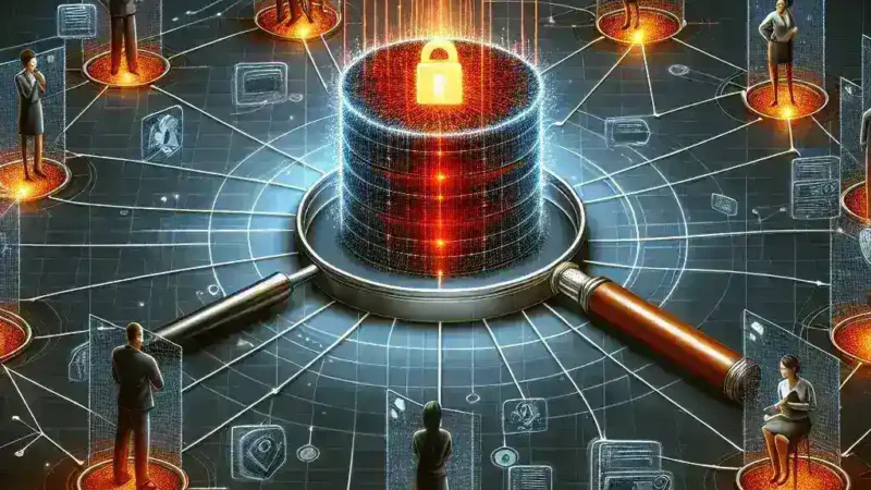 "Ilustrasi analisis dampak pelanggaran data pengguna Oracle oleh hacker, dengan grafik menunjukkan peningkatan risiko keamanan dan langkah antisipasi yang diperlukan untuk melindungi data sensitif."