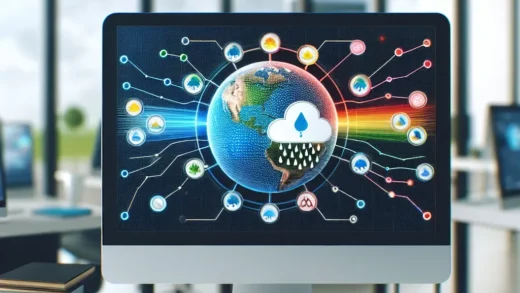 "Ilustrasi pemanfaatan Machine Learning oleh BMKG untuk analisis pola curah hujan di Indonesia"
